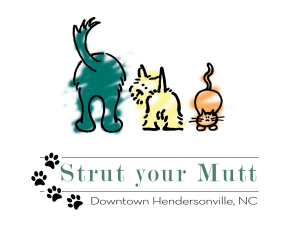 strut your mutt event logo with illustration of two dogs and a cat
