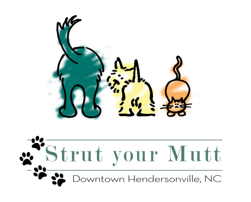 strut your mutt event logo with illustration of two dogs and a cat