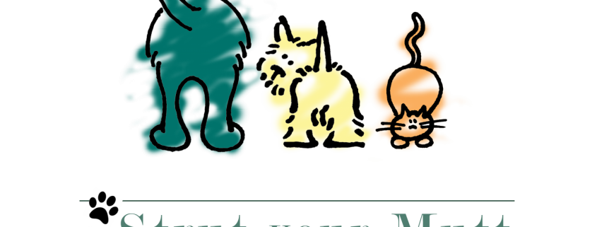 strut your mutt event logo with illustration of two dogs and a cat