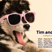 poster with dog wearing sunglasses with tongue out
