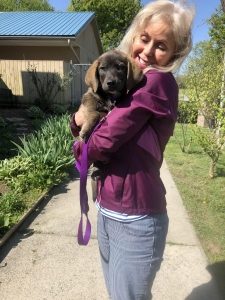 women holds newly adopted puppy