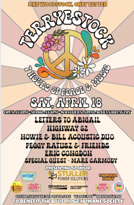 Poster for Terryestock benefitting BRHS at Southern Appalachian Brewery on Saturday, April 18 from 2-9pm. Presenting Sponsors: WTZQ, Stuller Power Solutions, The Ricker Family, The Salty Landing, Raspberry Fields, Mini Batch Bakery, Wag!