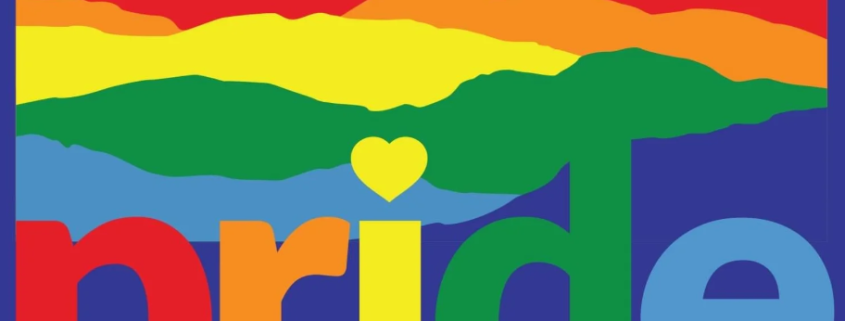 Hendersonville NC Pride logo with rainbow mountains