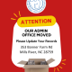 A graphic announcing our Admin Team moving to 353 Banner Farm Rd in Mills River