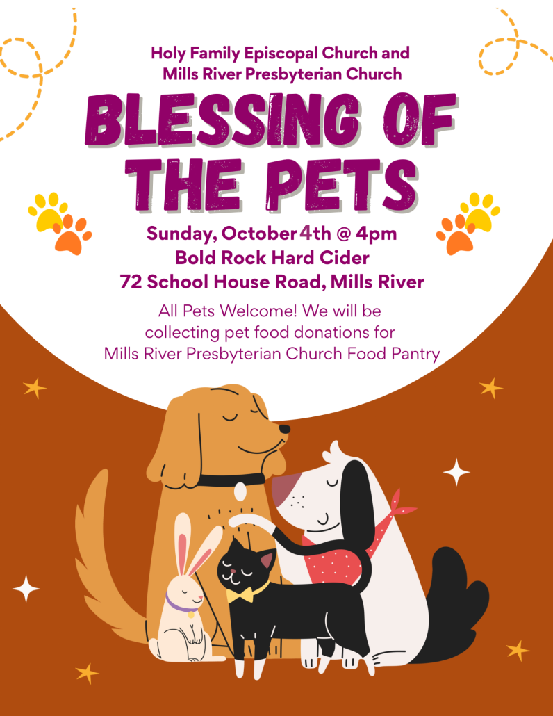 A poster for Blessing of the Pets at Bold Rock Hard Cider