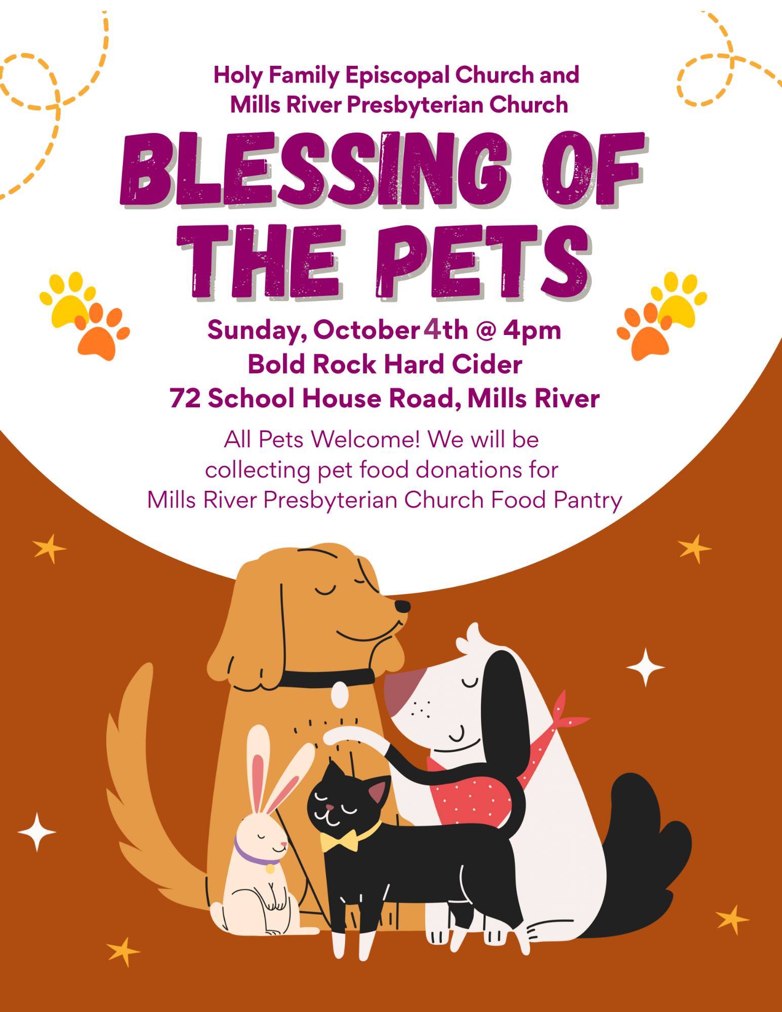 A poster for Blessing of the Pets at Bold Rock Hard Cider