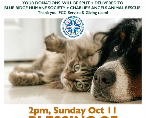 A flyer for First Congregational Church's Blessing of the Animals