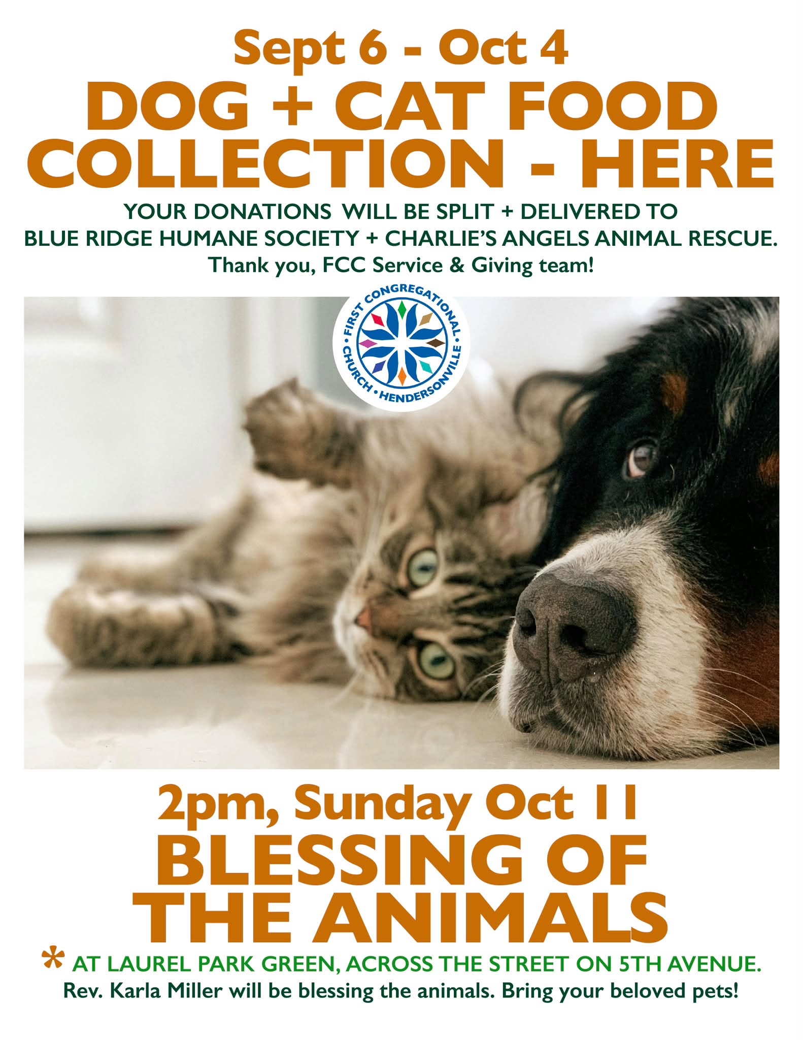 A flyer for First Congregational Church's Blessing of the Animals