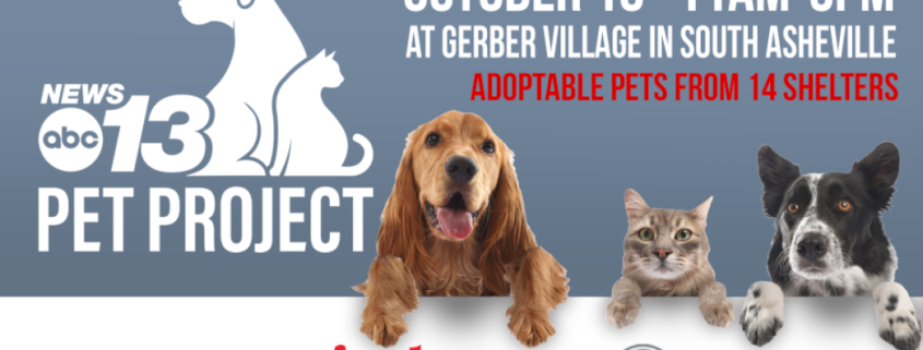 A poster for WLOS Pet Project that features dogs and cats