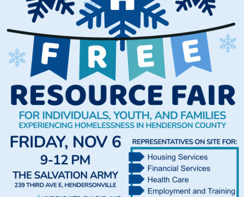 A flyer for the free resource fair for people experiencing homelessness in Henderson County