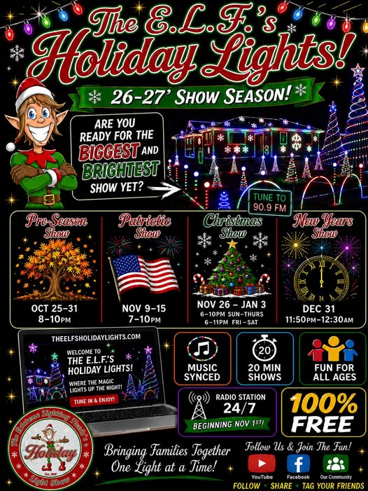 Schedule for the ELF Holiday Lights Show
